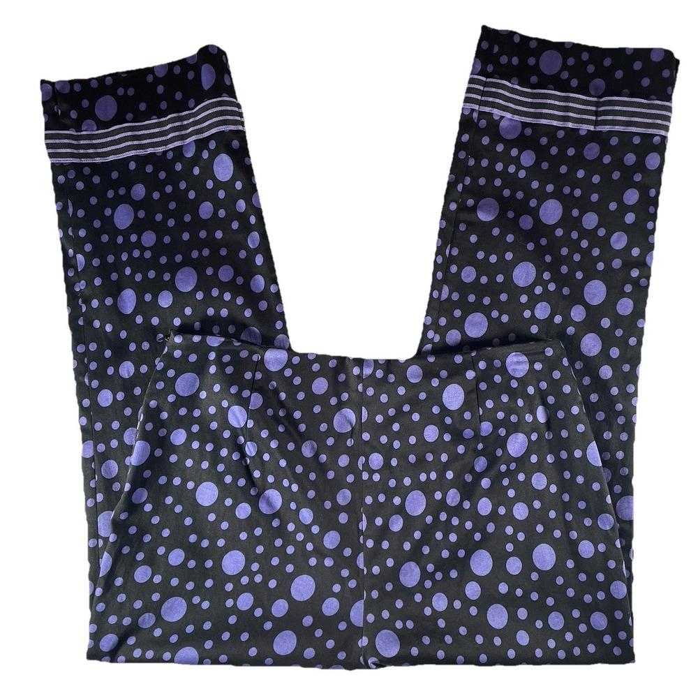 Anne Carson Black Pants With Purple Polka Dots, Size 10 Lightweight